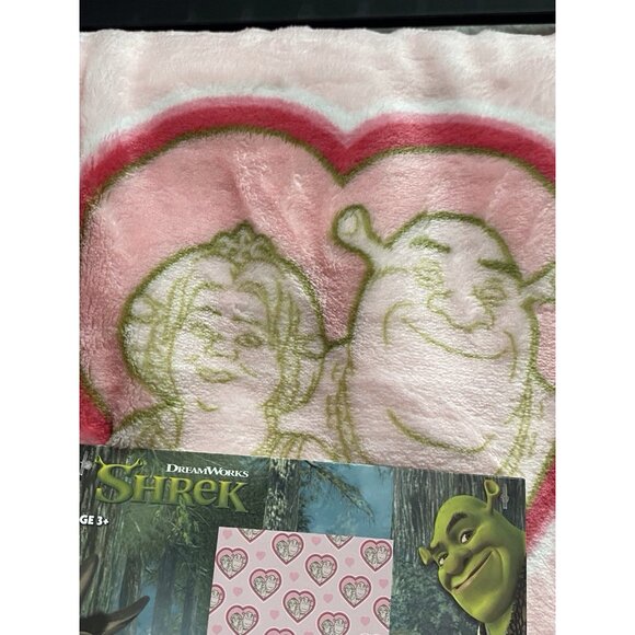 Shrek And Fiona Valentines Hearts Soft Plush Throw Blanket 50” X 70” Pink NEW - Picture 6 of 15